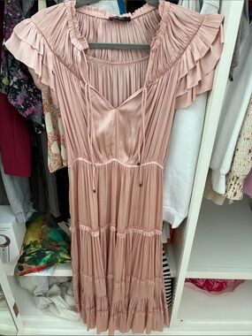 RESET size Small Dusty Rose Pleated Ruffle Midi Dress
